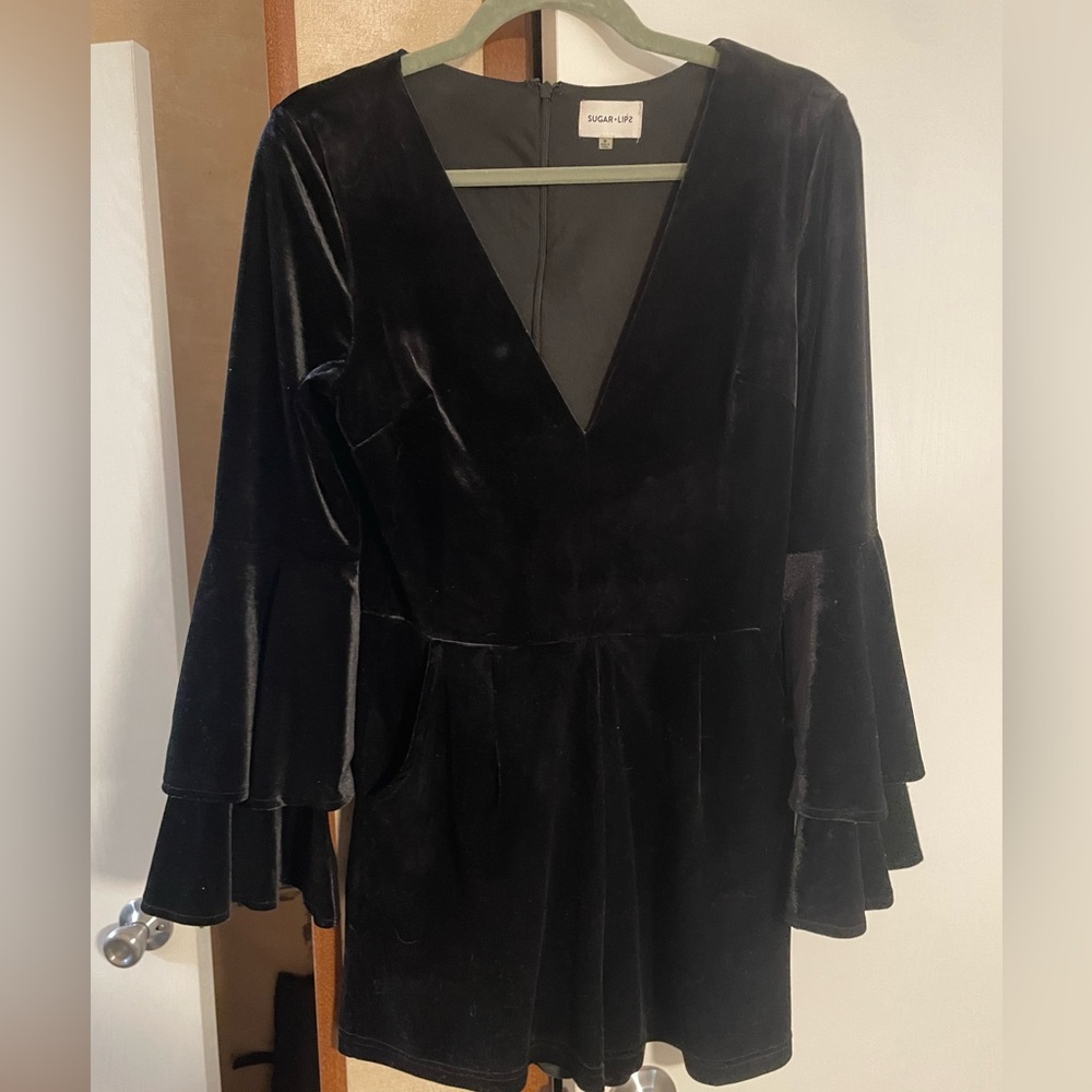 Sugarlips Black Velvet Long Sleeve romper